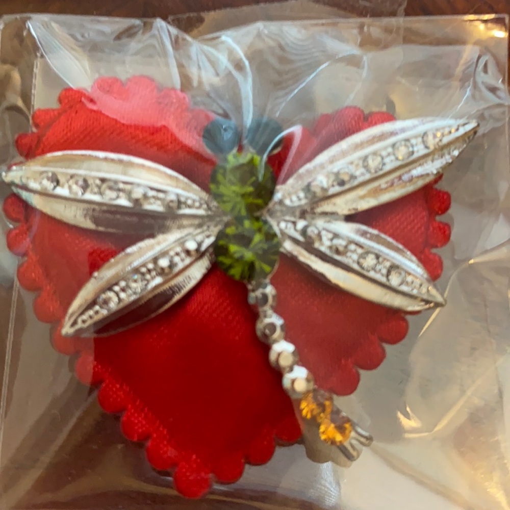 NEW Silver Dragonfly Brooch, Emerald Green Body